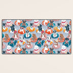 Summer pool pawty // pastel blue background dog breeds in vacations playing on swimming pool floats // Labrador beagle dachshund jack Russell Dalmatian welsh corgi pug greyhound basset hound husky  Desk Mat Gallery Image 3
