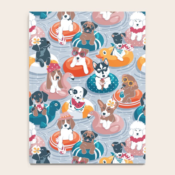 Summer pool pawty // pastel blue background dog breeds in vacations playing on swimming pool floats // Labrador beagle dachshund jack Russell Dalmatian welsh corgi pug greyhound basset hound husky  Notebook Gallery Image 4