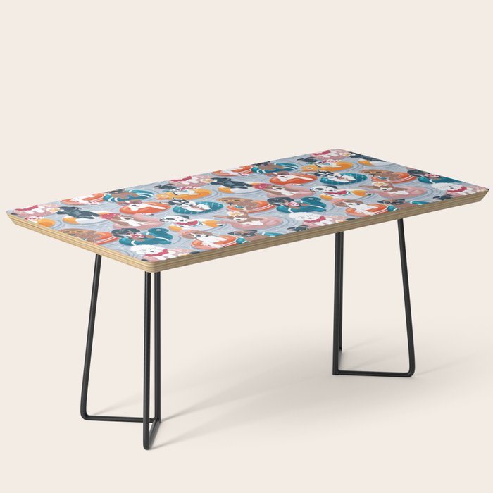 Summer pool pawty // pastel blue background dog breeds in vacations playing on swimming pool floats // Labrador beagle dachshund jack Russell Dalmatian welsh corgi pug greyhound basset hound husky  Coffee Table Gallery Image 1