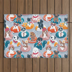 Summer pool pawty // pastel blue background dog breeds in vacations playing on swimming pool floats // Labrador beagle dachshund jack Russell Dalmatian welsh corgi pug greyhound basset hound husky  Outdoor Rug Gallery Image 1