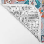 Summer pool pawty // pastel blue background dog breeds in vacations playing on swimming pool floats // Labrador beagle dachshund jack Russell Dalmatian welsh corgi pug greyhound basset hound husky  Bath Mat Gallery Image 2