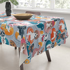 Summer pool pawty // pastel blue background dog breeds in vacations playing on swimming pool floats // Labrador beagle dachshund jack Russell Dalmatian welsh corgi pug greyhound basset hound husky  Tablecloth Gallery Image 3
