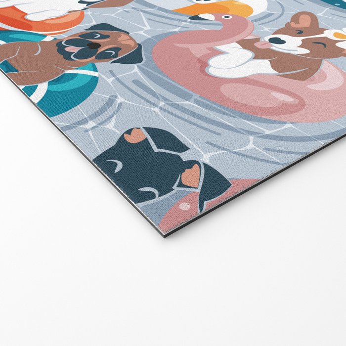 Summer pool pawty // pastel blue background dog breeds in vacations playing on swimming pool floats // Labrador beagle dachshund jack Russell Dalmatian welsh corgi pug greyhound basset hound husky  Welcome Mat Gallery Image 2