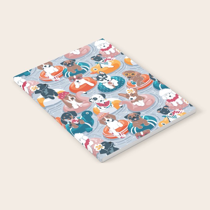 Summer pool pawty // pastel blue background dog breeds in vacations playing on swimming pool floats // Labrador beagle dachshund jack Russell Dalmatian welsh corgi pug greyhound basset hound husky  Notebook Gallery Image 2