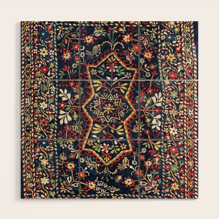 North Indian Floral Rug Print Wood Wall Art Gallery Image 1