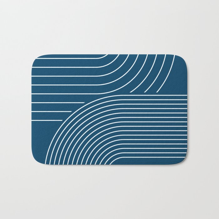 Geometric Lines in night Blue 16 (Rainbow Abstract) Bath Mat Gallery Image 1