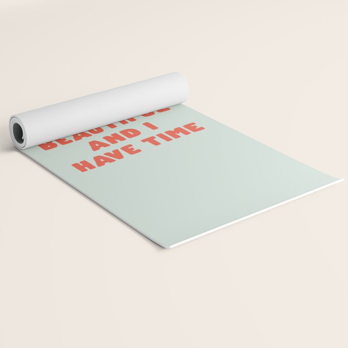 Actually Life is Beautiful and I Have Time typography print in pastel green and red Yoga Mat Gallery Image 2