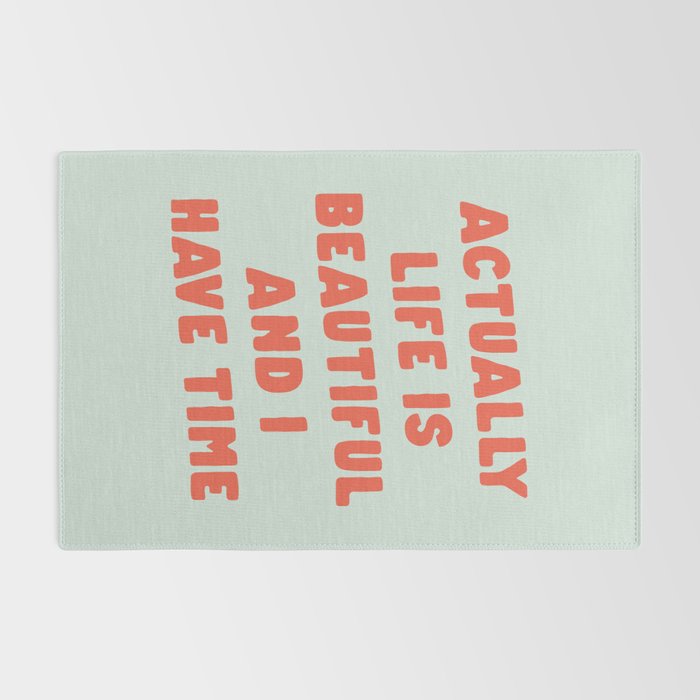 Actually Life is Beautiful and I Have Time typography print in pastel green and red Rug Gallery Image 2