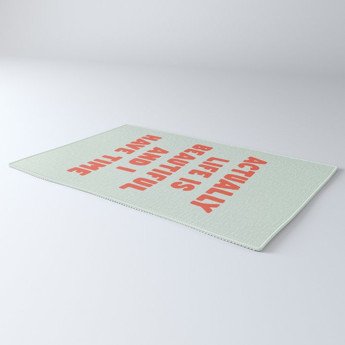 Actually Life is Beautiful and I Have Time typography print in pastel green and red Rug Gallery Image 3