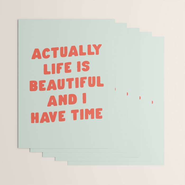 Actually Life is Beautiful and I Have Time typography print in pastel green and red Wrapping Paper Gallery Image 3