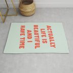 Actually Life is Beautiful and I Have Time typography print in pastel green and red Rug Gallery Image 1