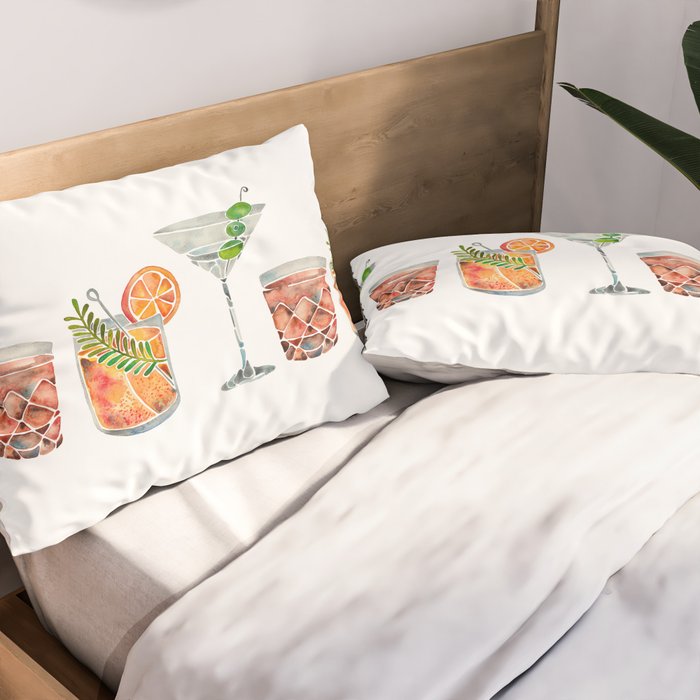 Classic Cocktails  - 1960s Watercolor Lineup Pillow Sham Gallery Image 2