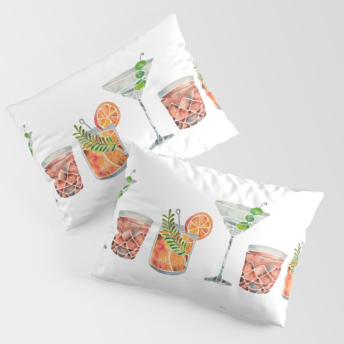 Classic Cocktails  - 1960s Watercolor Lineup Pillow Sham Gallery Image 1