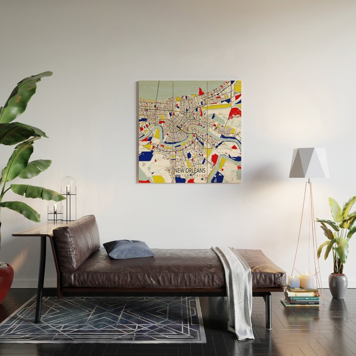 New Orleans, Louisiana City Map - Mondrian Wood Wall Art Gallery Image 2