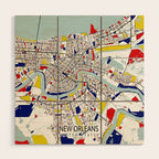 New Orleans, Louisiana City Map - Mondrian Wood Wall Art Gallery Image 1