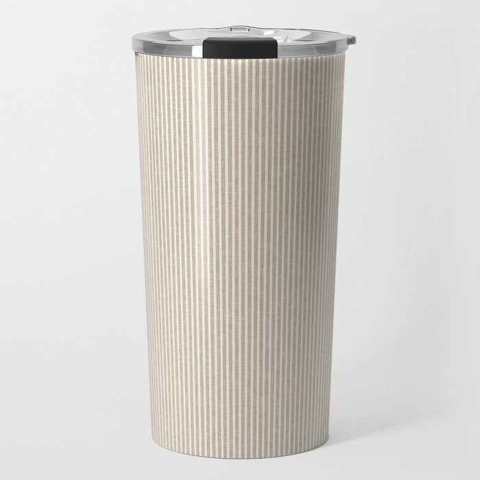 linen textured stripes - sand Travel Mug Gallery Image 1