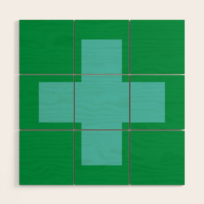 Swiss Cross Symbol in Blue & Green Wood Wall Art Gallery Image 1