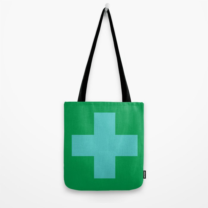 Swiss Cross Symbol in Blue & Green Tote Bag Gallery Image 2