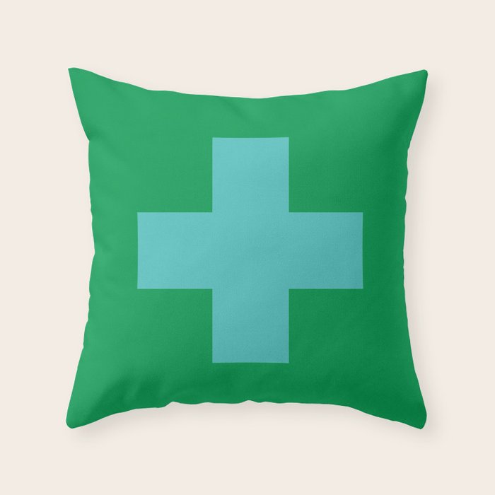 Swiss Cross Symbol in Blue & Green Throw Pillow Gallery Image 6