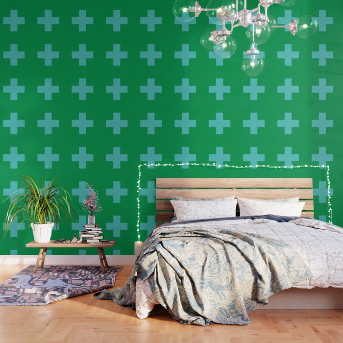 Swiss Cross Symbol in Blue & Green Wallpaper Gallery Image 1