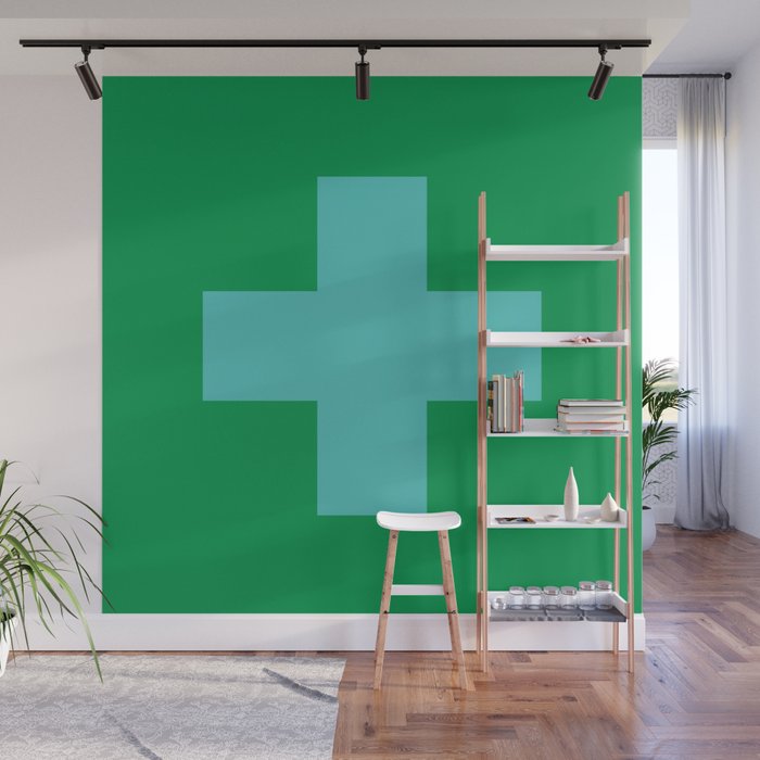 Swiss Cross Symbol in Blue & Green Wall Mural Gallery Image 1