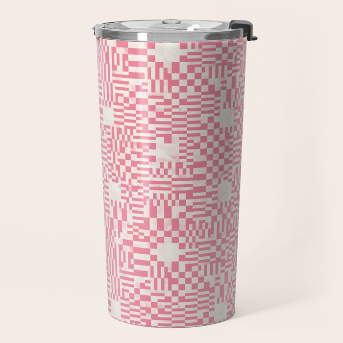 Checkered Pink Matrix Travel Mug Gallery Image 2