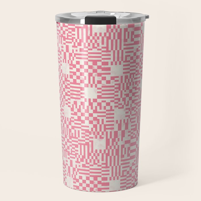 Checkered Pink Matrix Travel Mug Gallery Image 1