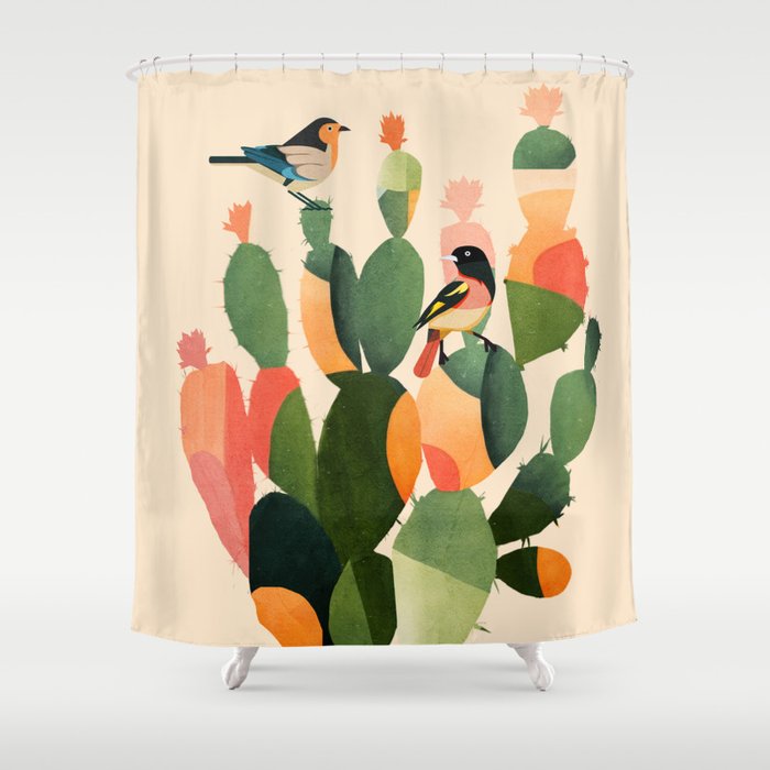 Cactus & Birds 1 Shower Curtain Gallery Image 1