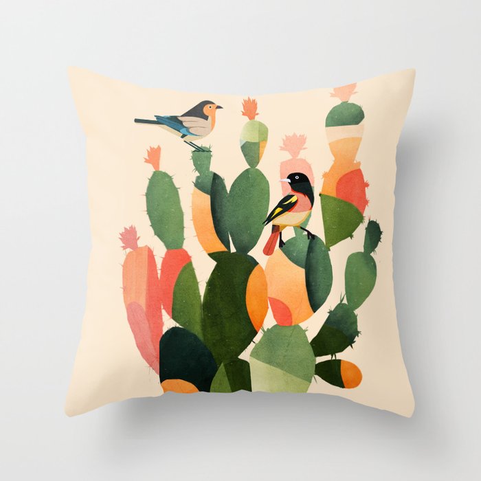Cactus & Birds 1 Throw Pillow Gallery Image 1