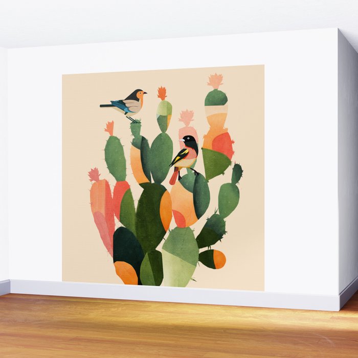 Cactus & Birds 1 Wall Mural Gallery Image 2