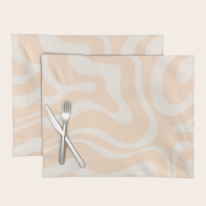Retro Modern Liquid Swirl Abstract Pattern Square in Soft Pale Peach  Placemat Gallery Image 1