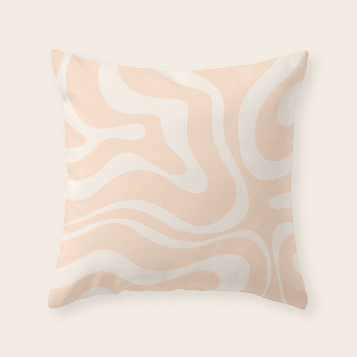 Retro Modern Liquid Swirl Abstract Pattern Square in Soft Pale Peach  Throw Pillow Gallery Image 6