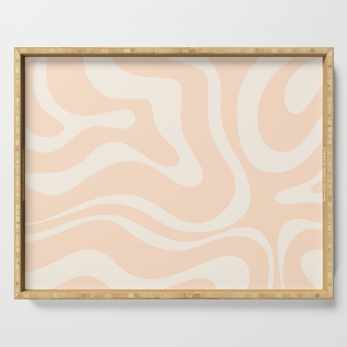 Retro Modern Liquid Swirl Abstract Pattern Square in Soft Pale Peach  Serving Tray Gallery Image 1