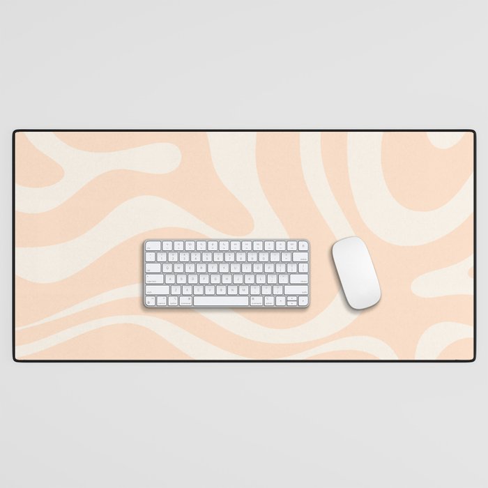 Retro Modern Liquid Swirl Abstract Pattern Square in Soft Pale Peach  Desk Mat Gallery Image 1