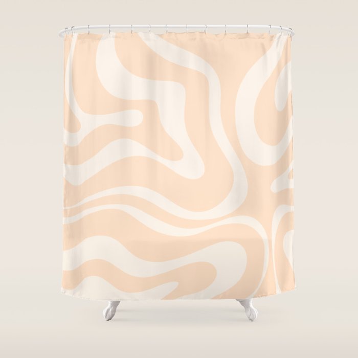 Retro Modern Liquid Swirl Abstract Pattern Square in Soft Pale Peach  Shower Curtain Gallery Image 1