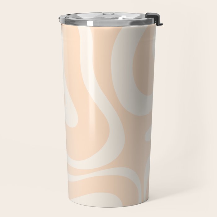Retro Modern Liquid Swirl Abstract Pattern Square in Soft Pale Peach  Travel Mug Gallery Image 2