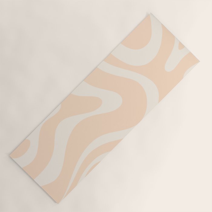 Retro Modern Liquid Swirl Abstract Pattern Square in Soft Pale Peach  Yoga Mat Gallery Image 1