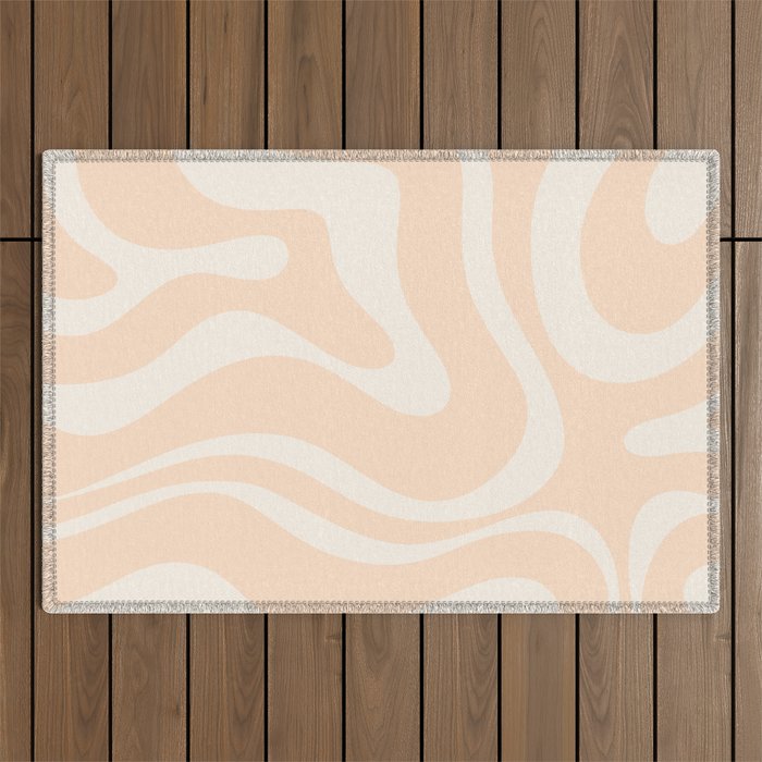 Retro Modern Liquid Swirl Abstract Pattern Square in Soft Pale Peach  Outdoor Rug Gallery Image 1