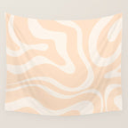 Retro Modern Liquid Swirl Abstract Pattern Square in Soft Pale Peach  Wall Tapestry Gallery Image 4