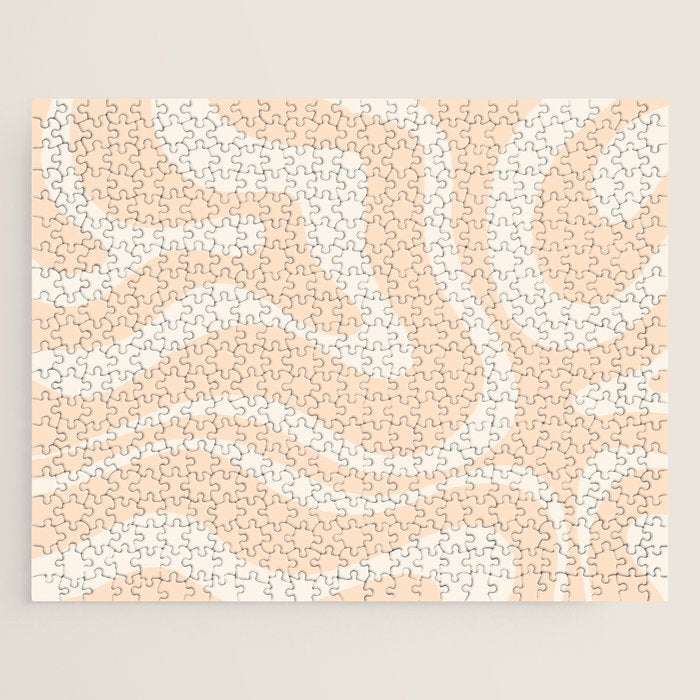 Retro Modern Liquid Swirl Abstract Pattern Square in Soft Pale Peach  Jigsaw Puzzle Gallery Image 1