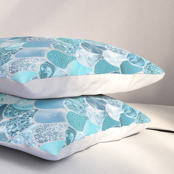 Cute Mermaid Scales, Teal and Aqua Pillow Sham Gallery Image 3