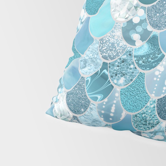 Cute Mermaid Scales, Teal and Aqua Pillow Sham Gallery Image 4