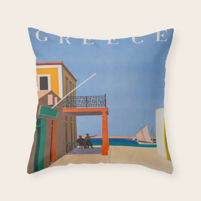 Greece Midcentury Modern Vintage Travel Poster Minimal Style Throw Pillow Gallery Image 6