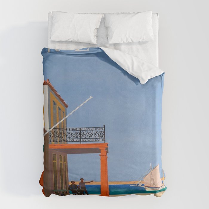 Greece Midcentury Modern Vintage Travel Poster Minimal Style Duvet Cover Gallery Image 6