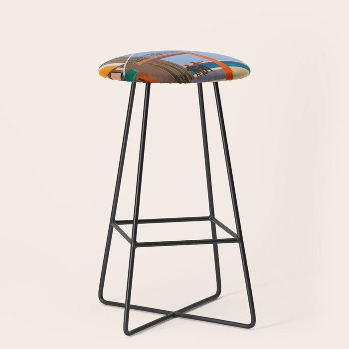 Greece Midcentury Modern Vintage Travel Poster Minimal Style Stool Gallery Image 1