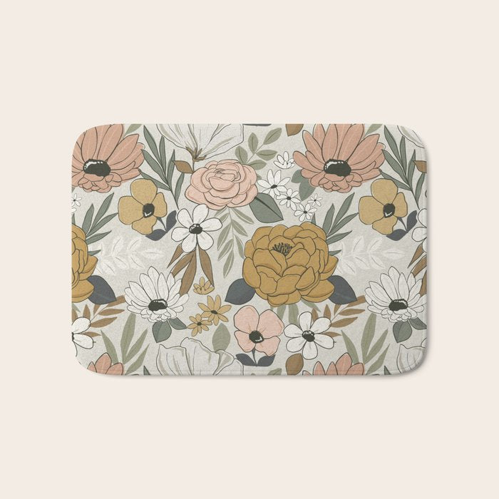 Retro Boho Floral, Vintage Floral Pattern  Bath Mat Gallery Image 1