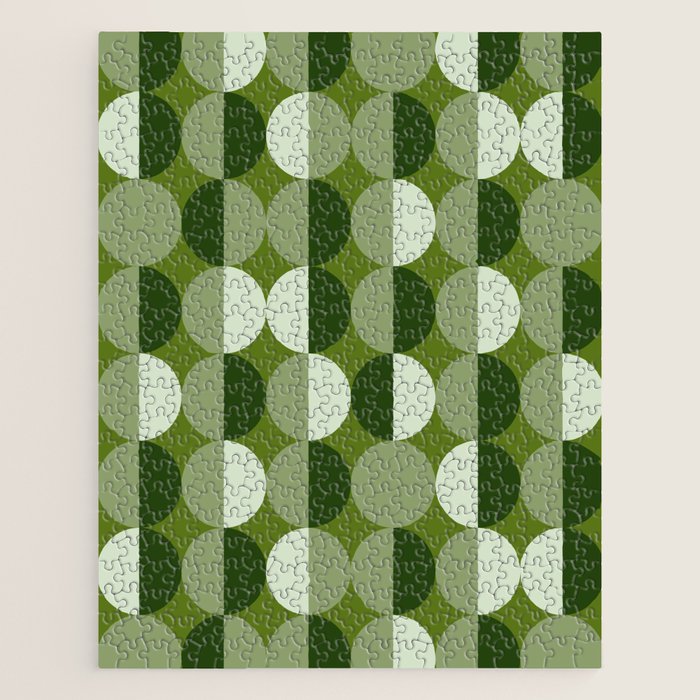 Retro 70s disco half circles sage green Jigsaw Puzzle Gallery Image 1