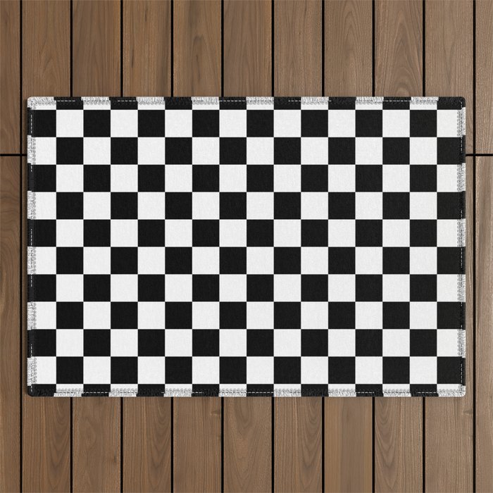 Check Checkered Checkerboard Geometric Black And White Pattern Outdoor Rug Gallery Image 1