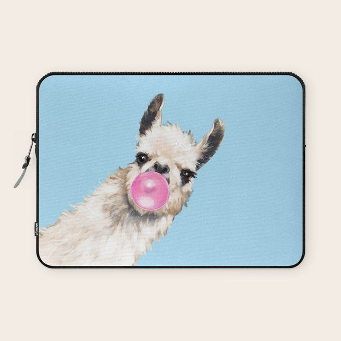 Bubble Gum Sneaky Llama in Blue Laptop Sleeve Gallery Image 1