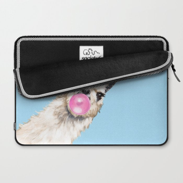 Bubble Gum Sneaky Llama in Blue Laptop Sleeve Gallery Image 2